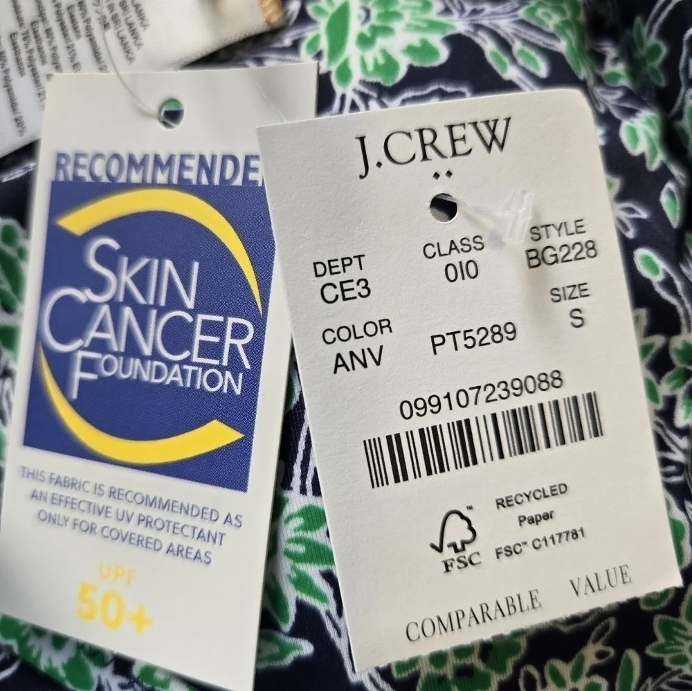J.Crew Floral Ruffle Shoulder Bikini Top Navy Green Size Small NWT Swimwear Swim